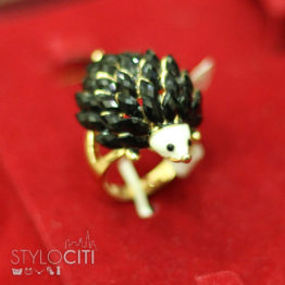 Cute hedgehog stone studded rings - black